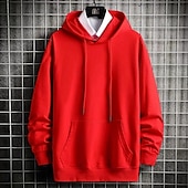 billiga bashuvtröjor för män-Herr Huvtröja Svart Vit Gul Rubinrött Blå Huva Slät Ficka Sport &amp; Utomhus Dagligen Helgdag Streetwear Grundläggande Ledigt Vår &amp; Höst Kläder Pull Tröjor Långärmad