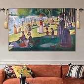 economico Arazzi tessuti jacquard-arazzo tessuto jacquard gobelin aubusson arte da parete appeso aubusson riproduzione di un grande arazzo telaio tessitura di cotone una domenica pomeriggio sull&#039;isola della grande jatte (senza nappe