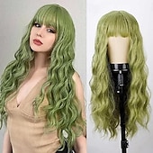 economico Parrucche da festa-Parrucca Sintetica con Parte Centrale Parrucca Lunga Rosso Mogano Verde Rosa Bionda Parrucche Sintetiche Cosplay di Halloween