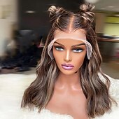 cheap Human Hair Lace Front Wigs-Human Hair 13x4 Lace Front Wig Free Part Vietnamese Hair Wavy Multi-color Wig 130% 150% Density with Baby Hair Ombre Hair Highlighted / Balayage Hair Pre-Plucked For Women Long Human Hair Lace Wig