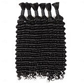 cheap 3 Bundles Human Hair Weaves-300g Deep Wave Bulk Human Hair For Braiding 100% Unprocessed Bulk Human Hair Extensions No Weft Curly Human Hair For Braiding