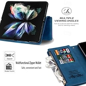 Недорогие Чехлы для Samsung-телефон Кейс для Назначение SSamsung Galaxy Z-сгиб 6 Z Fold 5 Z Fold 4 Z Fold 3 Кошелек для карт Магнитный Молния с ремешком на запястье Ретро Геометрический рисунок ПК Кожа PU