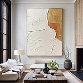 abordables Peintures Abstraites-peinture à l&#039;huile à texture dorée art mural fait à la main une paire de peintures minimalistes dorées et blanches sur toile grande peinture à texture dorée art mural minimaliste blanc