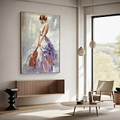 preiswerte Gemälde mit Menschen-Mädchen spielt Geige, Gemälde, handgefertigt, Dame mit Geige, Gemälde, handgemalt, abstrakt, moderne Frau, Ölgemälde, Kunstwerk, großes Ballett-Ölgemälde, Wandkunst, minimalistische Kunst für