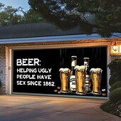 cheap Garage &amp; Door Banners-Outdoor Garage Door Cover Banner Beer Vintage Slogan Farmhouse Large Backdrop Decoration for Holiday Outdoor Garage Door Home Wall Decorations