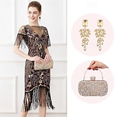 billige Antrekk-Retro / vintage De livlige 20-årene 1920-tallet Flapper kjole Cosplay kostyme Drakter Den store Gatsby Bryllupsgjest Paljetter Dusk Dame Jul Halloween Karneval Halloween Fest / aften