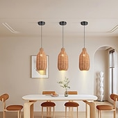 cheap Island Lights-LED Pendant Light Japanese Rattan Dining Room Wabi-sabi Ratten Home Decor Pendant Light for Kitchen