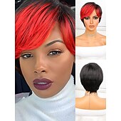 voordelige Synthetische trendy pruiken-Synthetische pruiken Natuurlijk recht Korte bob Zijdeel Pruik 8 Zwart / Rood Synthetisch haar Dames Gemengde Kleur