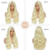 baratos Perucas de festa-Peruca Loira - Perucas Longas e Onduladas para Mulheres com Parte Central Sem Renda Peruca Sintética Cacheada Natural de 26 polegadas Fiber Resistente ao Calor para Uso Diário e Festas de Halloween