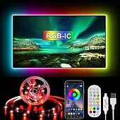economico Strisce luminose USB-1 m 2m 3M Set luci 30-300 LED 5050 SMD 10mm 1 telecomando da 24Keys 1 set RGBIC (Colore sogno indirizzabile) Strisce LED Controllo APP Impermeabile Collagabile Alimentazione USB