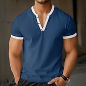 tanie Casualowa koszulka Henley-Męskie Koszula Henley z waflami Koszulka z dzianiny waflowej Koszulka Krótki rękaw Jednokolorowe Moda Designerskie Wygodny Guziki Dzianiny W serek Henley Na zewnątrz Codzienny Lato Czarny Biały