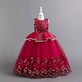 levne Párty šaty-Děti Dívčí Šaty na párty Pevná barva Flitry Puntíky Bez rukávů Svatební Vánoční Večírek Elegantní Princeznovské Polyester Maxi Flitrové šaty Šaty na párty Tylové šaty Léto Jaro Podzim 4-12 let Čern