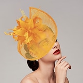 economico Fascinator-Copricapo con piume rete cappello piatto matrimonio corsa ippica giornata delle donne Melbourne Cup con copricapo in piume accessorio per la testa abbigliamento da gara 2025