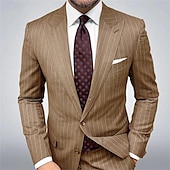 economico Blazer da uomo-Per uomo Laurea Blazer Affari Cocktail party Ricevimento di matrimonio Moda Casual Primavera &amp; Autunno Poliestere A righe Bottoni Tasca Confortevole Monopetto Giacca Blu Marrone Grigio