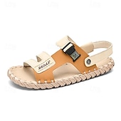abordables Sandales de Vacances-sandales en cuir pour hommes - pantoufles de plage d&#039;été à bretelles réglables avec boucle