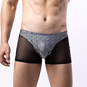 cheap Men&#039;s Boxers Underwear-Men&#039;s 1 PCS Boxers Underwear Boxer Shorts Patchwork Polyester Breathable Soft Comfortable Plaid Color Block Mid Rise Black White