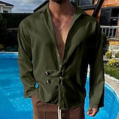 preiswerte Herrenhemd zum Knöpfen-Herren Hemd Sommerhemd Freizeithemd Strandhemd Schwarz Weiß Armeegrün Grau Leicht Blau Langarm Einfach Revers Urlaub Hawaiianisch Button-Down Bekleidung Polyester Mode Lässig Bequem