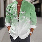 economico Modello di piante-Per uomo Floreale Camicia Camicia con Bottoni Manica Lunga Casual Spiaggia Quotidiano Estate Primavera Autunno Collo alla coreana Colletto alla coreana Cardigan con Bottoni Stampa 3D Rosa Blu Viola