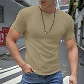 abordables Camiseta de punto gofre-Hombre Camisa de gofres Camiseta Camiseta superior Mangas cortas Cuello Barco Verano Color sólido Plano Moda Design Básico Vacaciones Calle Noche Ejército verde Negro Blanco Camiseta superior para