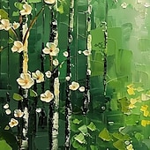 preiswerte Blumen-/Botanische Gemälde-handgemachtes Original Ölgemälde „Grüner Wald“ auf Leinwand, abstrakter Baum, Landschaftsgestaltung, Wanddekoration, Wohnzimmer, Wohndekor mit Keilrahmen/ohne Innenrahmen