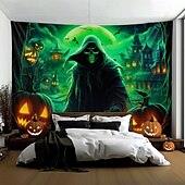 billige Halloween dekorasjon-halloween dekorasjoner grønne hodeskaller hengende billedvev veggkunst stor billedvev veggmaleri dekor fotografi bakteppe teppe gardin hjem soverom stue