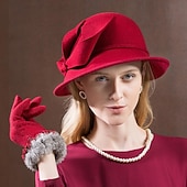 halpa Juhlapäähineet-hatut 100 % villaa bowler / cloche hattu ämpärihattu fedora hattu häät teejuhlat elegantit häät keulanauhalla puhtaan värin päähine