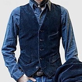 economico Gilet-Per uomo Gilet Da mare Giornaliero Vintage Di tendenza Primavera &amp; Autunno Bottoni Tasche decorative Poliestere Velluto a coste Comodo Liscio Monopetto - 1 bottone A V Standard Nero Blu Marrone Verde