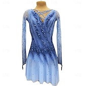 Figure Skating Dress Women's Ice Skating Skirt Dress Blue Thumbhole Open Back Spandex High Elasticity Professional Competition Skating Wear Thermal Warm Classic Crystal / Rhinestone Long Sleeve Ice4