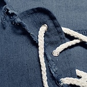 tanie męskie jeansowe koszule-Męskie Koszula Koszula Chambray Koszula Calico Letnia koszula Dżinsowa koszula Granatowy Ciemnoniebieski Jasnoniebieski Krótki rękaw Jednokolorowe Stójka Codzienny Święto Ściągana na sznurek Odzież