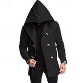 abordables Gabardina para hombre-Hombre Peacoat Gabardina Vacaciones Diario Otoño invierno Elastán Suave Ropa de calle Ropa Moda Clásico Plano Bolsillo Con Capucha Botonadura Doble