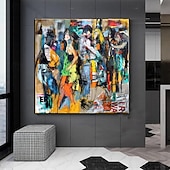 お買い得  人物画-大きな抽象キャンバス画、大きな手作りの壁アート、具象画、カラフルな壁アート、抽象人物油絵、手作りのポップアート油絵、プリントコラージュアート油絵