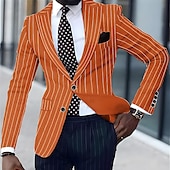 abordables Blazers Clásicos para Hombres-Hombre Graduación chaqueta Negocio Fiesta de Cóctel Fiesta de Boda Moda Casual Primavera &amp; Otoño Poliéster Rayas Botones Bolsillo Cómodo Botonadura Simple Chaqueta de sport Negro Blanco Amarillo Rosa
