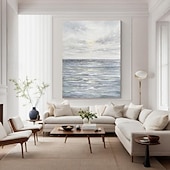 abordables Peintures paysages-peinture à l&#039;huile de vague d&#039;océan art mural fait à la main peinture bleue grise peinture à l&#039;huile de vague énorme vagues de mer peinture texturée 3d peinture abstraite paysage de plage peinture à