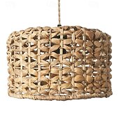 cheap Island Lights-Hanging Swag Ceiling Lamp Twine Natural Rattan Lampshade Portable Pendant Light Dimmable Modern Farmhouse khaki Cord Chandelier Instant on Swag Lamp
