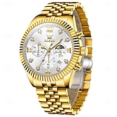 abordables Relojes de Cuarzo-Reloj de Cuarzo OLEVS para Hombre Reloj de Pulsera de Moda para Deportes al Aire Libre Fase Lunar Calendario Luminiscente Reloj de Acero Resistente al Agua