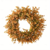 baratos decoração de ação de graças e outono-guirlanda de outono com eucalipto artificial e flores - guirlanda de folhas verdes falsas para porta da frente, parede, celebração do festival, lareira, janela, decoração de festa
