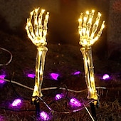 preiswerte Halloween im Freien-2 Stück Halloween-Skeletthand-Gartenlampe, Arme, Handpfähle, realistisch aussehende Halloween-Rasen-Gartendekor-Lichtrequisiten, LED-leuchtende Geisterhand in Totenkopfform, Plug-in-Lampe