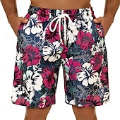 cheap Tropical Plants &amp; Flowers-Men&#039;s Graphic Flower / Floral Swimming Trunks Board Shorts Swim Shorts Mid Waist Streetwear Hawaiian Boho Casual Daily Holiday Drawstring with Mesh lining Elastic Waist Designer Clothing Apparel