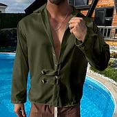 preiswerte Herrenhemd zum Knöpfen-Herren Hemd Sommerhemd Freizeithemd Strandhemd Schwarz Weiß Armeegrün Grau Leicht Blau Langarm Einfach Revers Urlaub Hawaiianisch Button-Down Bekleidung Polyester Mode Lässig Bequem