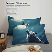 levne Sady přikrývek-Sada povlečení na přikrývku moon night wolf - obsahuje povlak na přikrývku a povlak na polštář - mystický design vlka a měsíce - měkká a pohodlná látka