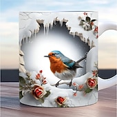 cheap Mugs &amp; Cups-Bird Coffee Cup 3D illusion Coffee Mugs, Animal Gift Cup Travel Mug Funny Drinking Cup Desk Decor,11.2oz Ceramic Mug Tea Mug, Birthday Christmas Gifts for Animal Lovniner