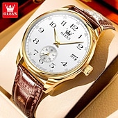 Недорогие Кварцевые часы-OLEVS Мужчины Кварцевые Минималистский Мода Наручные часы Светящийся Календарь ЗАЩИТА ОТ ВЛАГИ Украшение Кожа Часы