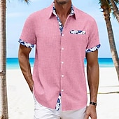 economico Vacanza-Per uomo Camicia camicia di lino Camicia estiva Camicia hawaiana Color Block Da mare Curise Nero Bianco Rosa Blu marino scuro Manica corta Con colletto Primavera estate Abbigliamento Collage