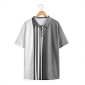 preiswerte Klassisches Poloshirt für Herren-Herren Waffel-Poloshirt Golfhemd Arbeit Strasse Polo-Kragen Klassisch Kurzarm Modisch Brautkleider schlicht Gestreift Knopf vorne Sommer Frühling Frühling Sommer Regular Fit Schwarz Armeegrün Blau