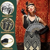 olcso Öltözetek-Retró Ordító 20-as évek 1920-as évek Flapper ruha Felszerelések Kiegészítő készlet A nagy Gatsby Flapper lány Esküvői Vendég Flitter Rojt Női Menyegző Ruha Klub Felnőttek Ruha Kesztyűk Zoknik Minden