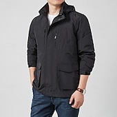 cheap Men&#039;s Jackets &amp; Coats-Men&#039;s Outdoor Jacket Transition Jacket Hiking Removable Multiple Pockets All Seasons Plain Casual Hooded Regular Black Khaki Dark Blue Gray Jacket