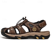 voordelige Buitensandalen-Bruin leren outdoorsandalen voor heren met verstelbare bandjes – duurzame en comfortabele wandelsandalen