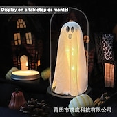 abordables Lumières d&#039;Halloween-Fantôme éclairé d&#039;Halloween dans une cloche en verre, fantôme mignon avec lumière pour la maison, la cuisine, la cheminée, la table, décoration de fête, décorations de vacances