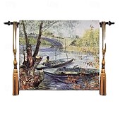 billige Jacquard vevde gobeliner-jacquardvevd billedvev gobelin aubusson veggteppet veggheng fiske om våren vevstol bomullsvev stue soveromsdekorasjon (uten pinne og dusker)