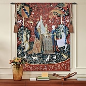 cheap Jacquard Woven Tapestries-Jacquard Woven Medieval Tapestry Gobelin Aubusson The Lady and The Unicorn Loom Cotton Weave Wall Art Hanging Larger Tapestry Historic Middle Ages Tapestry Reproduction (without tassels and rod)